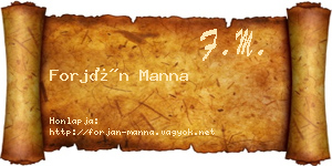 Forján Manna névjegykártya